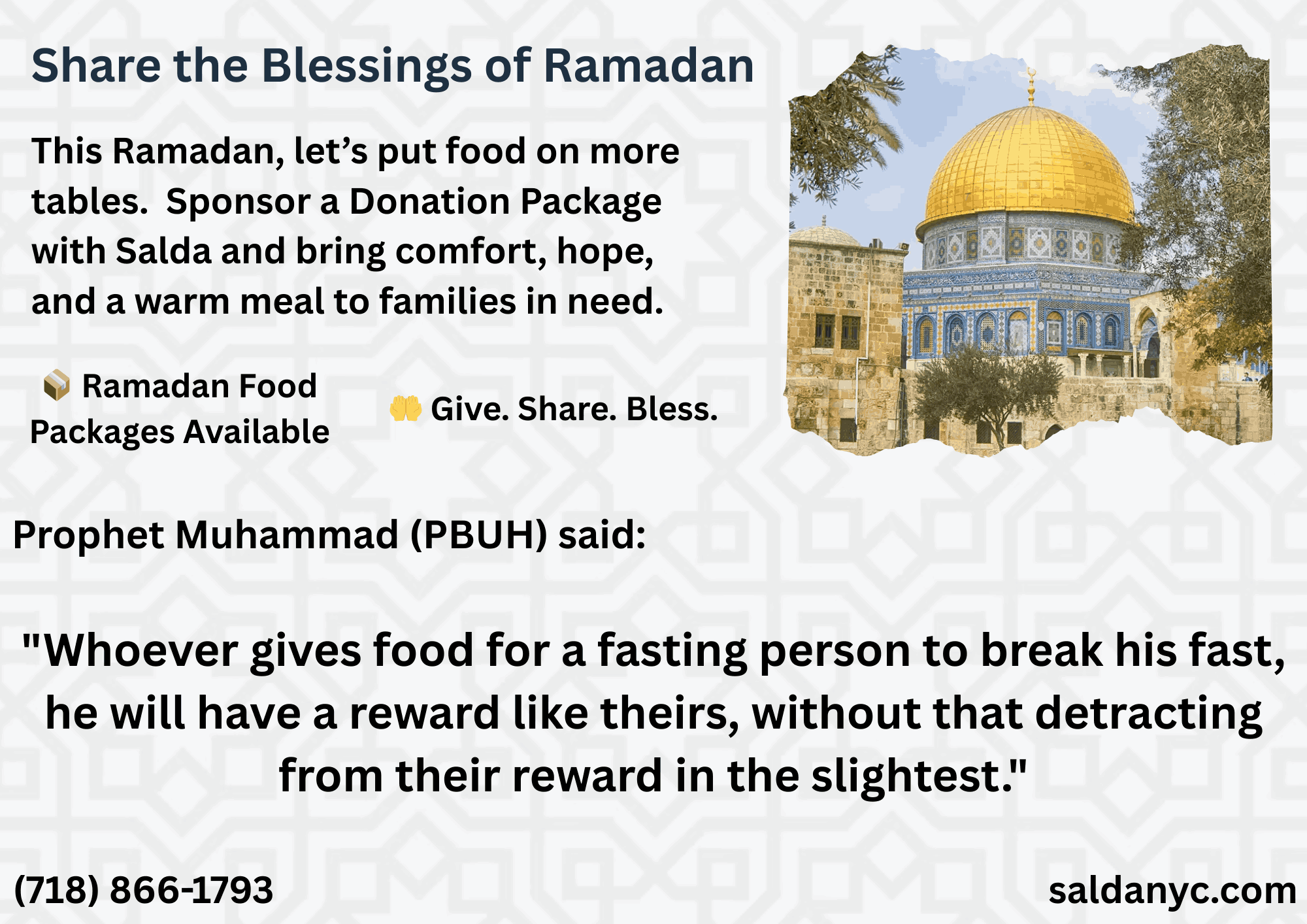 Share the Blessings of Ramadan - Sponsor a Donation Package with Salda